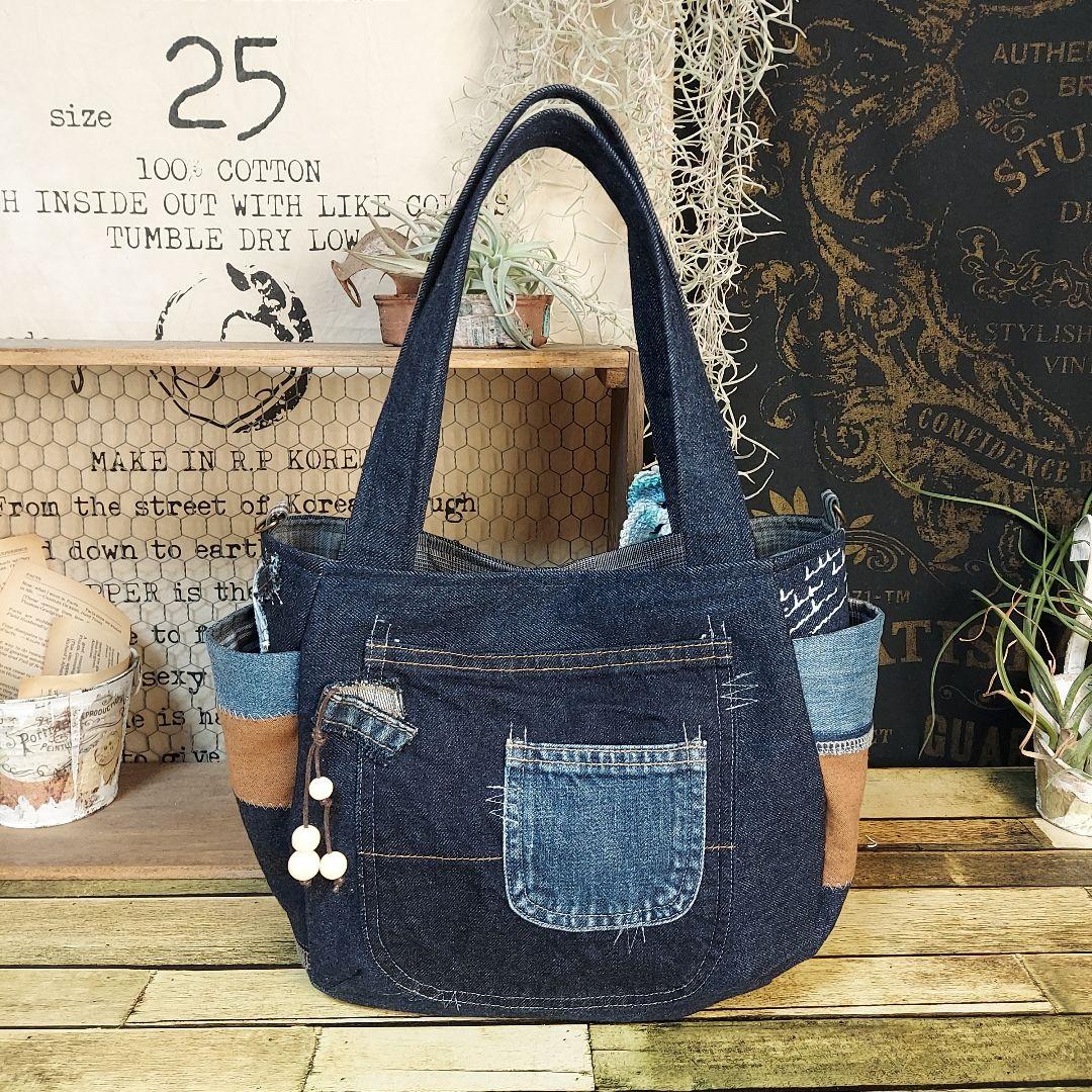 【MINMI】刺繍デニムバック　No.664　デニムリメイク