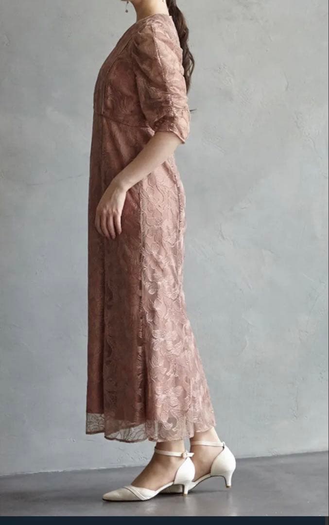 AIMER エンブロイダリーチュールパイピングドレス レースワンピース 結婚式