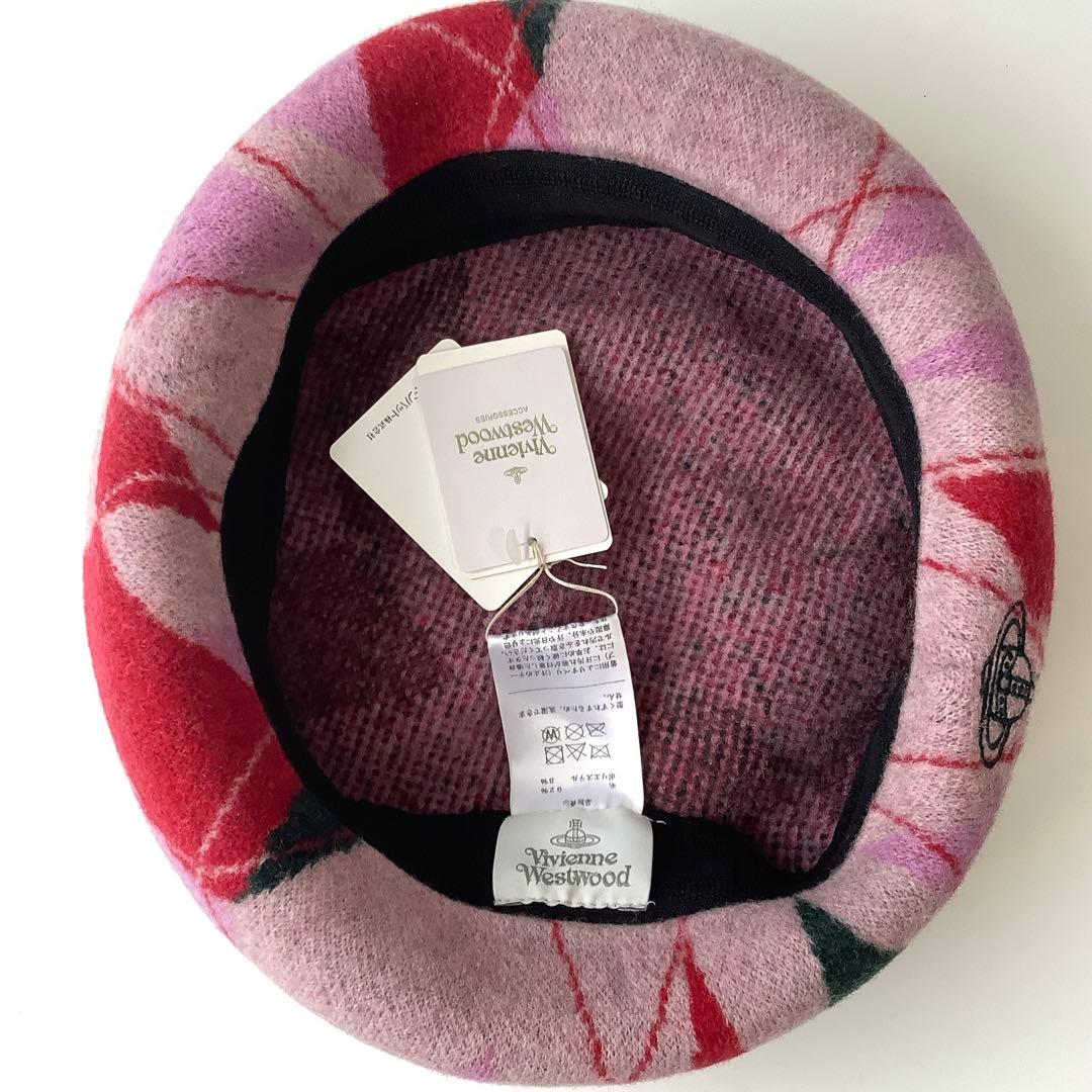 新品★ヴィヴィアンウエストウッド★ハーレクインチェック柄バスクベレー帽★ピンク系