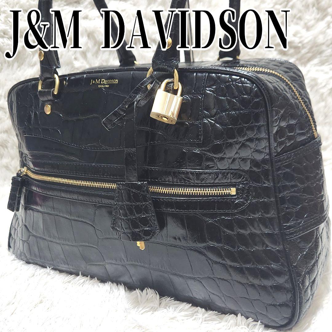 南京錠 クロコ 型押し ミニボストンバッグ ブラック J&M DAVIDSON
