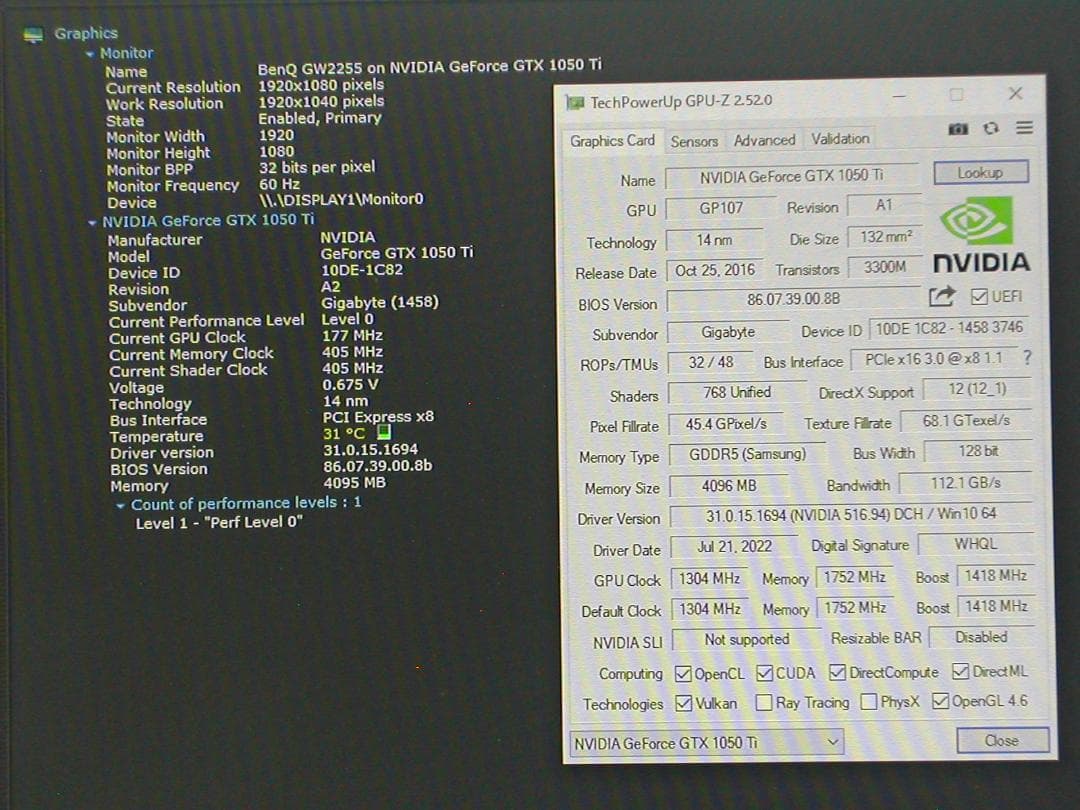 GIGABYTE　GTX1050Ti　GV-N105TOC-4GL