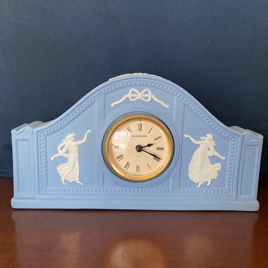ウェッジウッド　ジャスパー　置き時計　ペールブルー