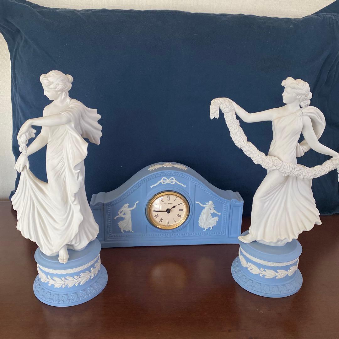 ウェッジウッド　ジャスパー　置き時計　ペールブルー