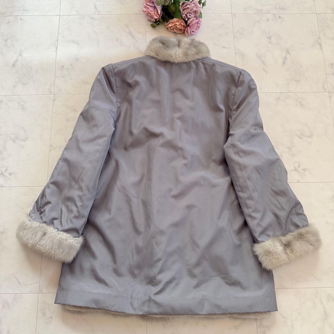 希少 サファイアミンク リバーシブル リアルファーコート ショールカラー 毛皮