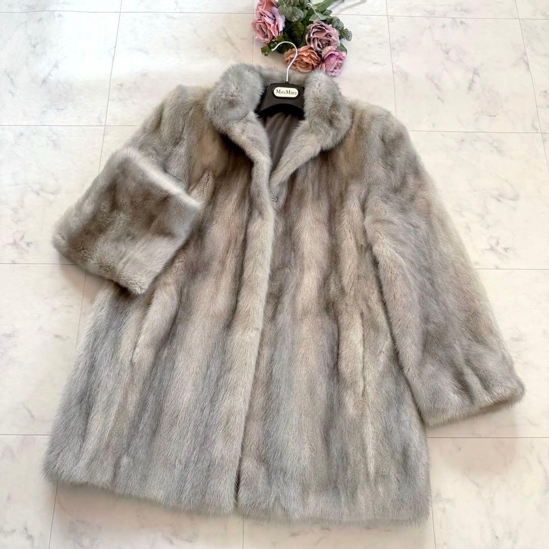 希少 サファイアミンク リバーシブル リアルファーコート ショールカラー 毛皮