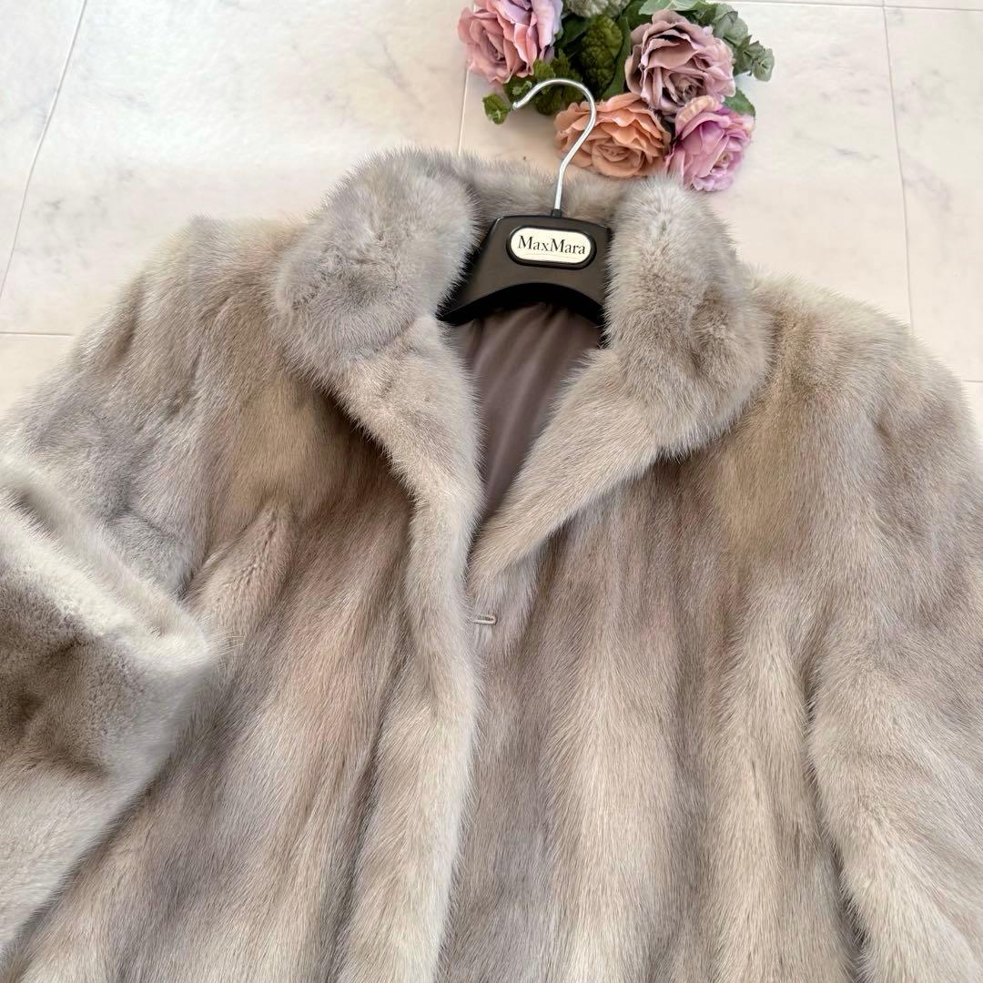 希少 サファイアミンク リバーシブル リアルファーコート ショールカラー 毛皮