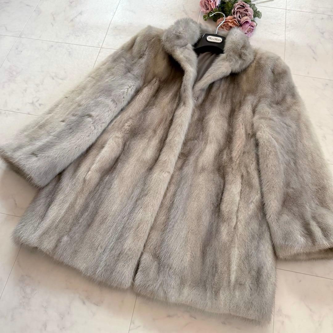 希少 サファイアミンク リバーシブル リアルファーコート ショールカラー 毛皮