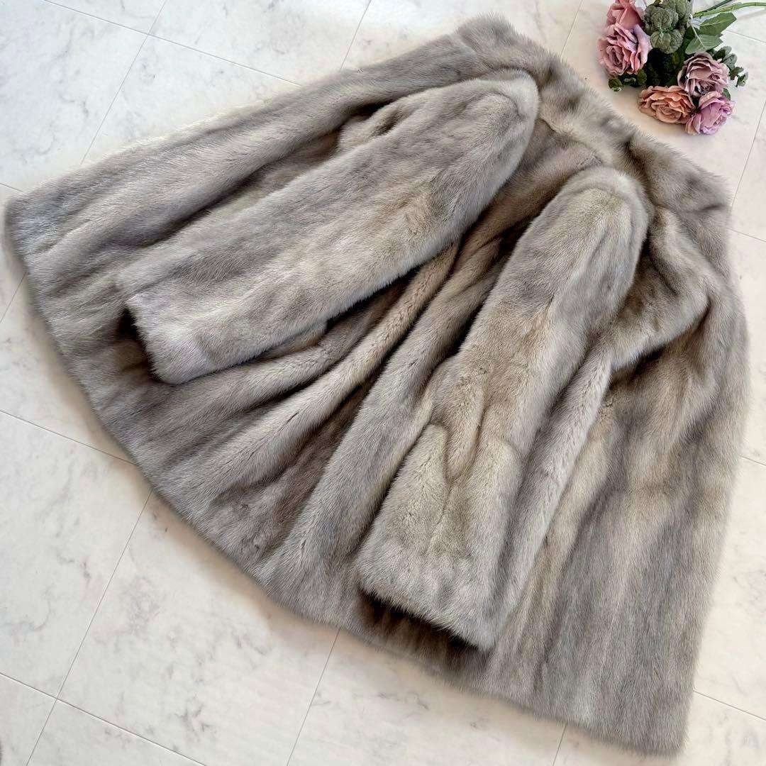 希少 サファイアミンク リバーシブル リアルファーコート ショールカラー 毛皮