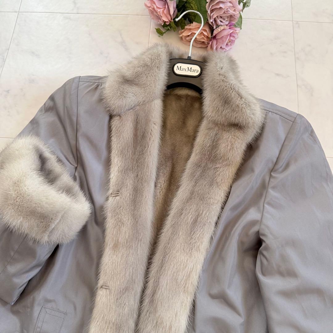 希少 サファイアミンク リバーシブル リアルファーコート ショールカラー 毛皮