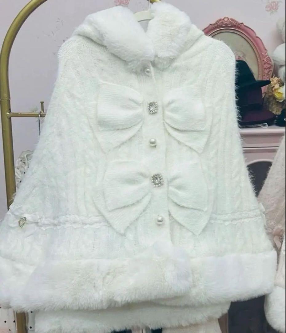 LIZLISA リズリサ ダブルリボンニットファーポンチョ