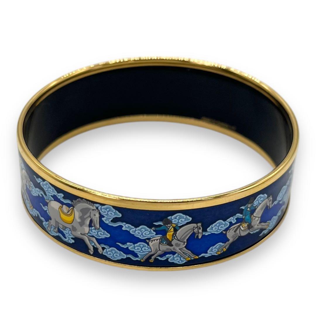 極美品■HERMES ブレスレット バングル エマイユGM ネイビー 七宝