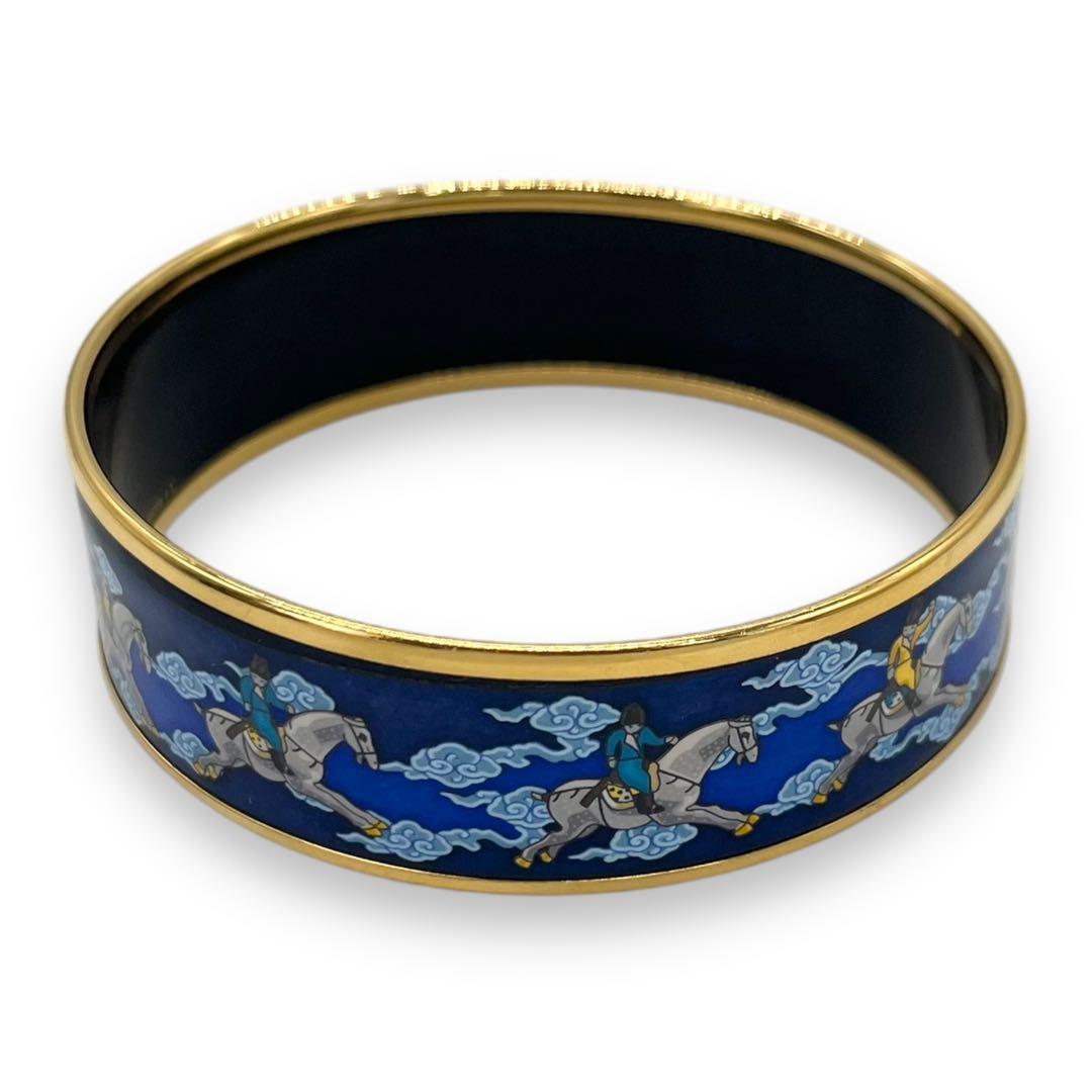 極美品■HERMES ブレスレット バングル エマイユGM ネイビー 七宝