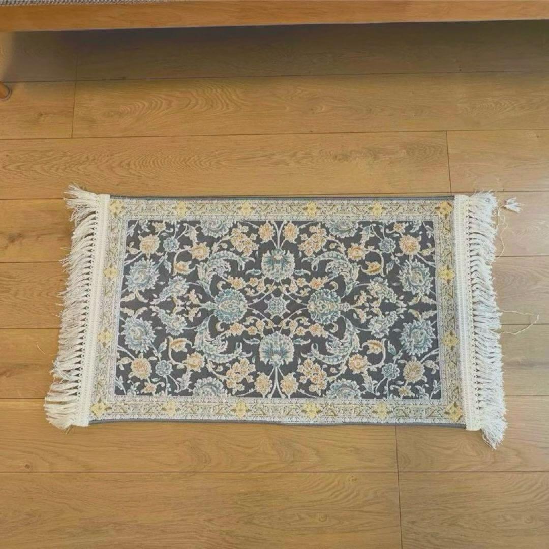 ①新品未使用★ ペルシャ絨毯 カシャーン産 ウィルトン織 シルク マット ラグ