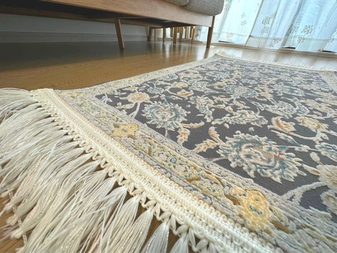 ①新品未使用★ ペルシャ絨毯 カシャーン産 ウィルトン織 シルク マット ラグ