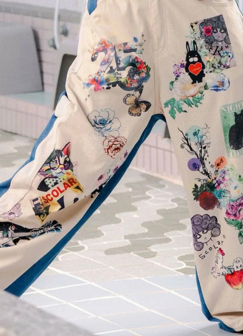 ScoLar 25周年アニバーサリー 細コール×デニム切替プレミアムパンツ