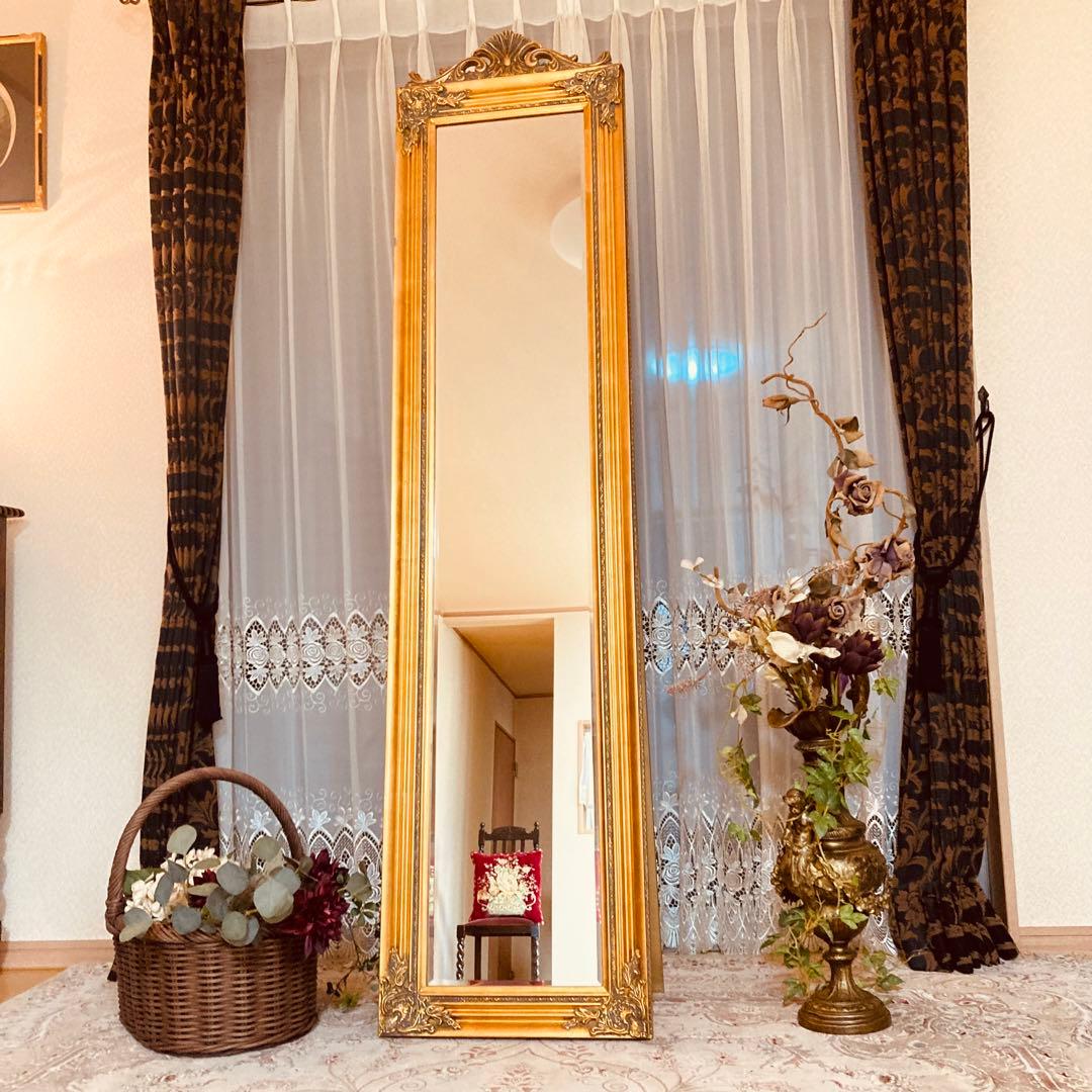 ロココ調　アンティーク　スタンドミラー　姿見　壁掛けミラー　イタリア輸入家具