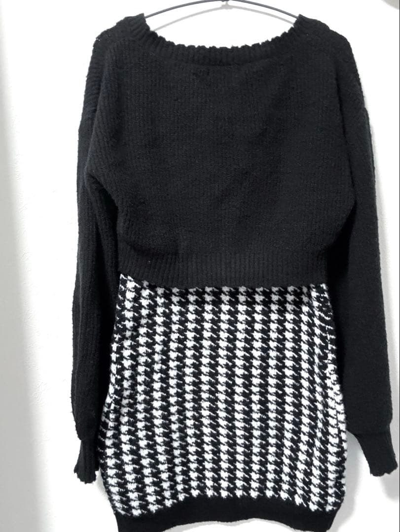 Pium 千鳥柄ニットワンピカーデセット