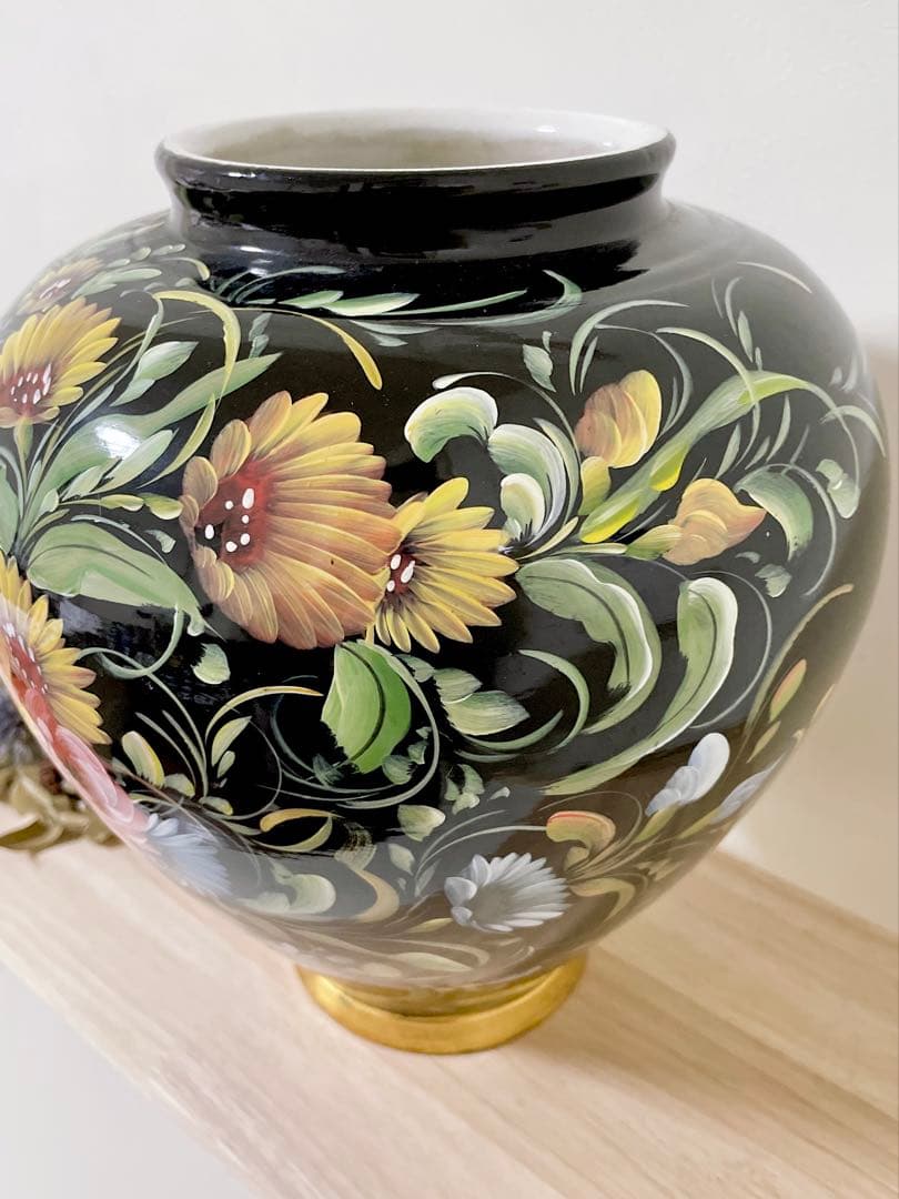 アンティーク　イタリア　フラワーベース　手描き　花模様　ピゴラロ