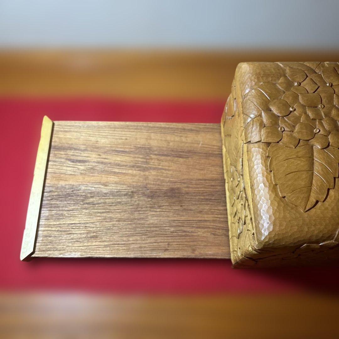 ③ 木彫り　BOXティッシュ　横　紫陽花