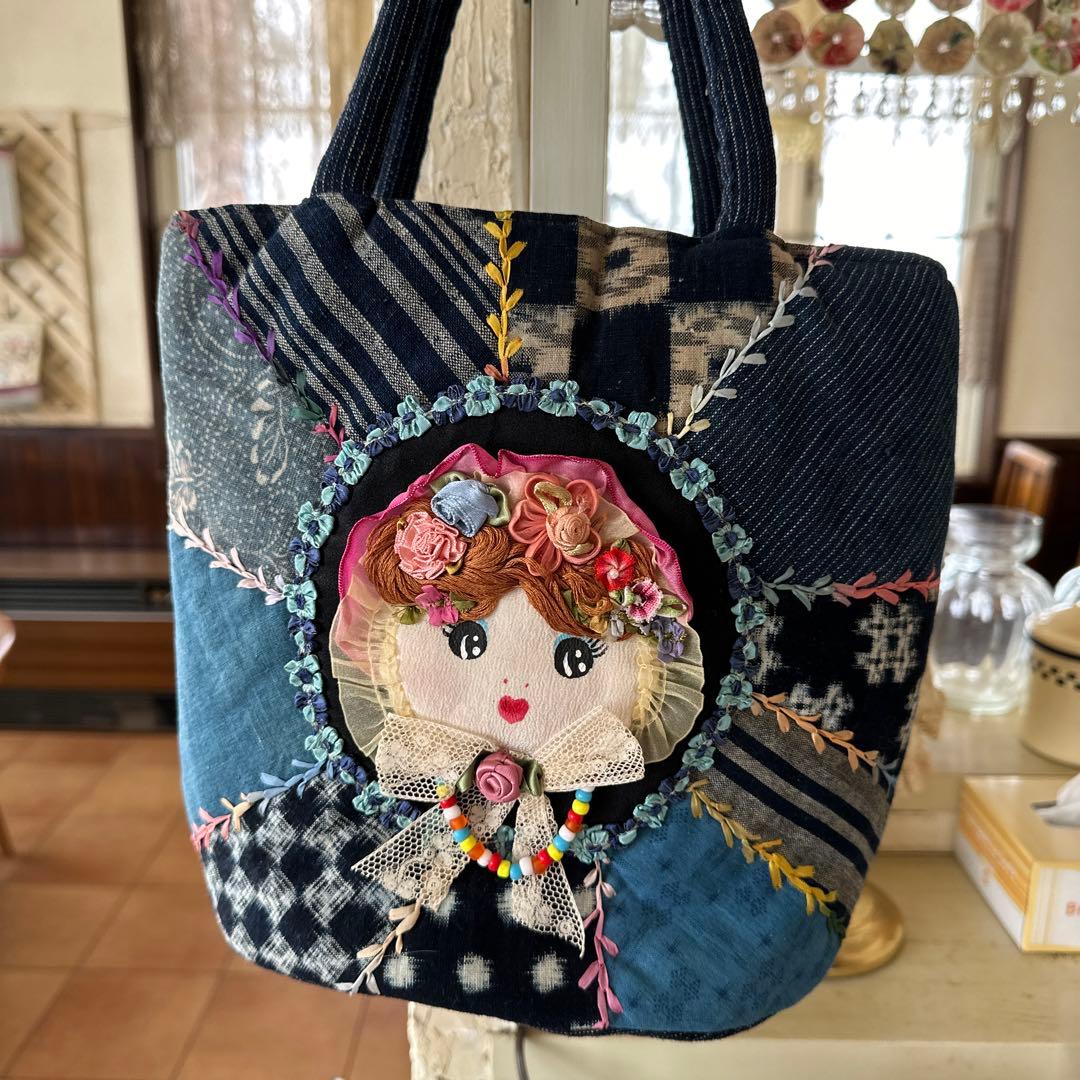 かすり布顔バケツ型バック