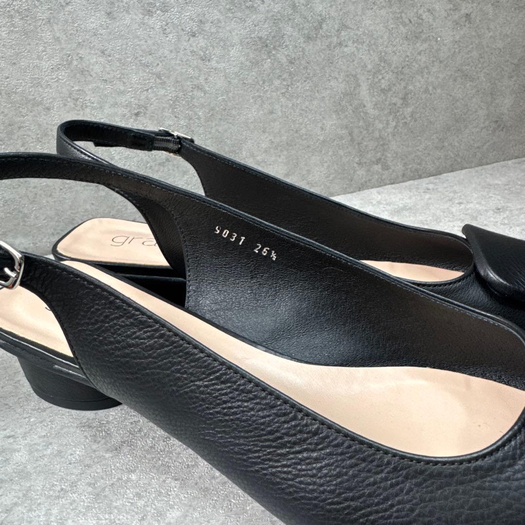 新品！グランデグランデ　26.5 ミュール　ポインテッド　ビジューレザーパンプス