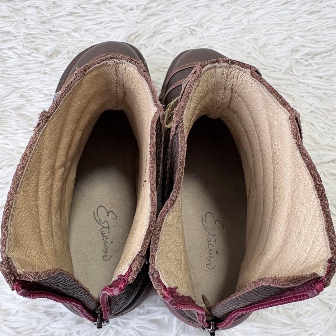 Estacion エスタシオン 本革リボンモチーフショートブーツ ブラウン L