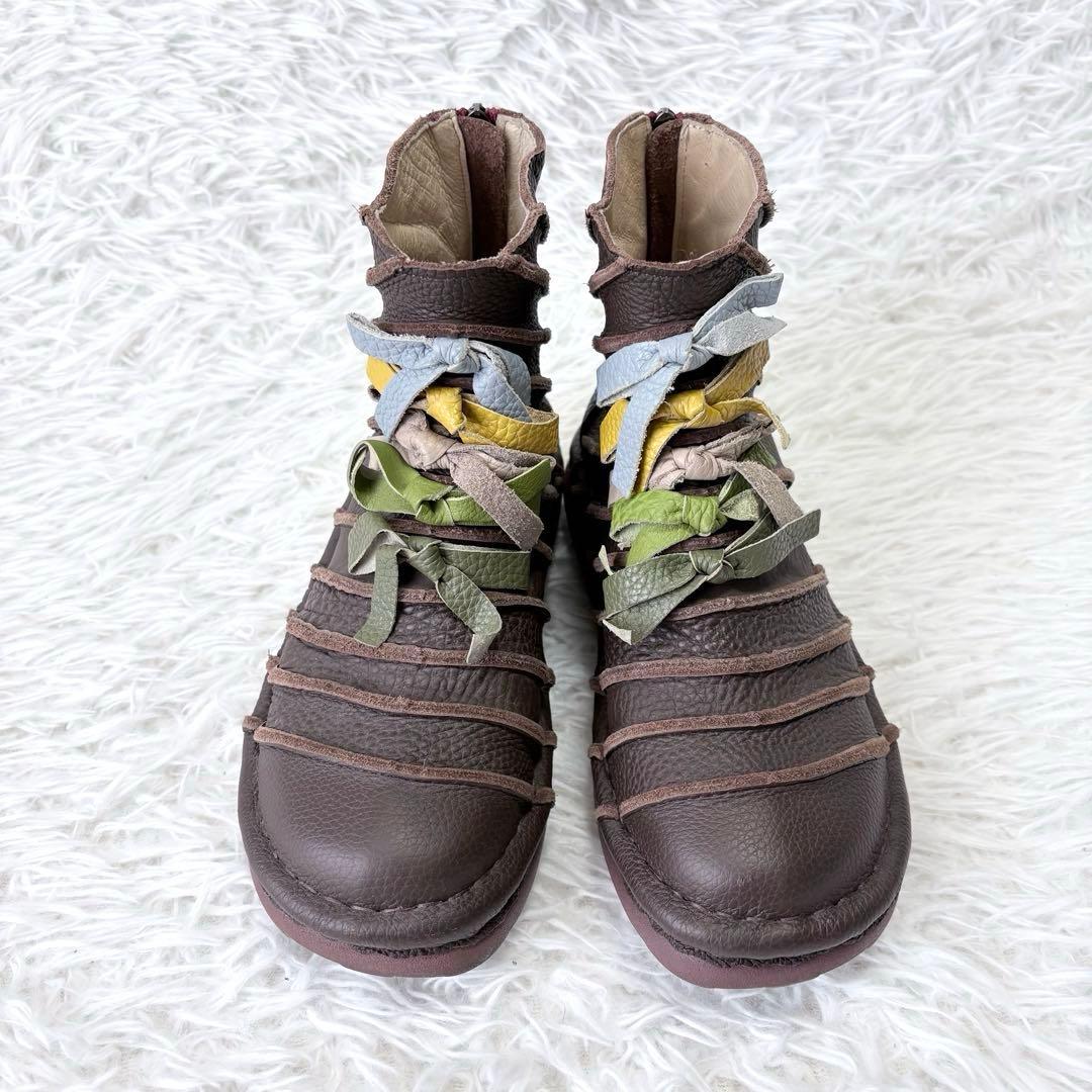 Estacion エスタシオン 本革リボンモチーフショートブーツ ブラウン L