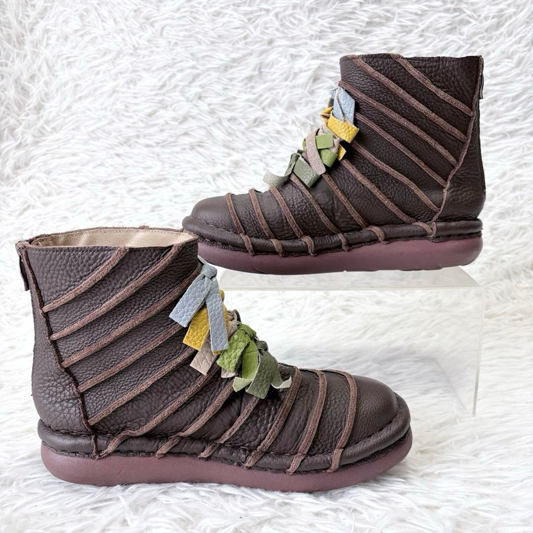 Estacion エスタシオン 本革リボンモチーフショートブーツ ブラウン L