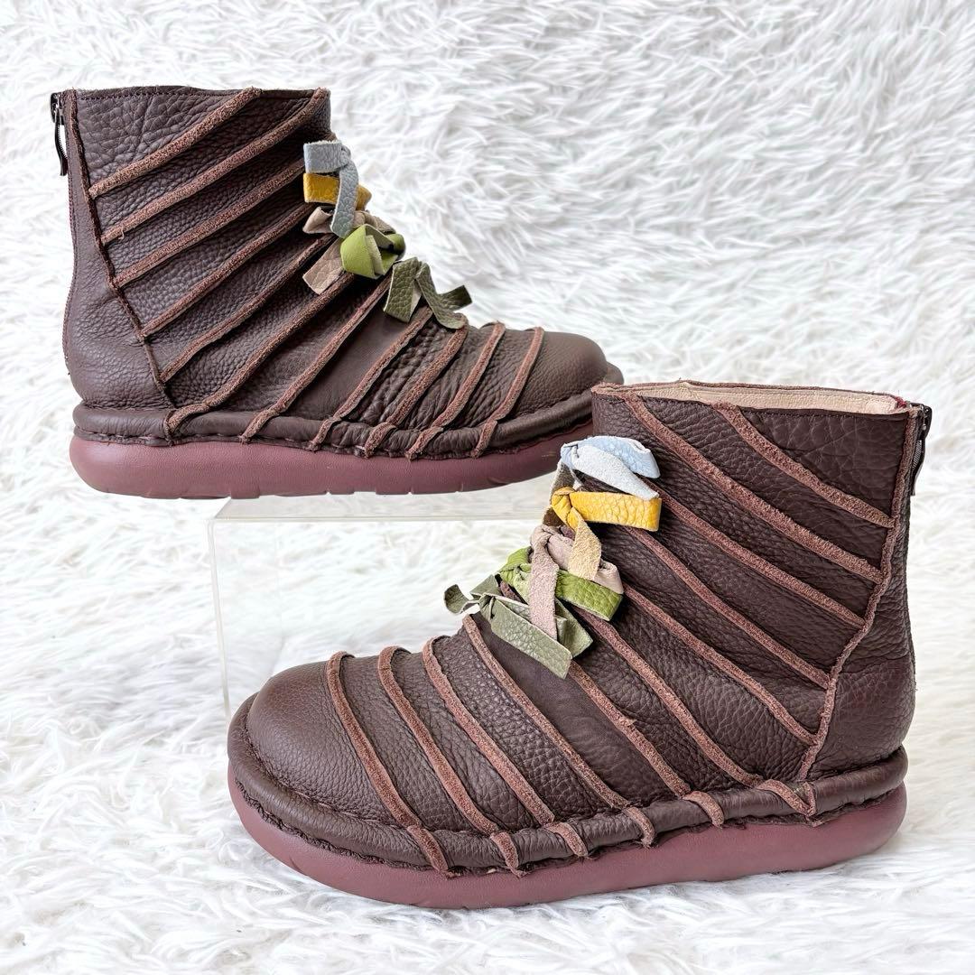 Estacion エスタシオン 本革リボンモチーフショートブーツ ブラウン L