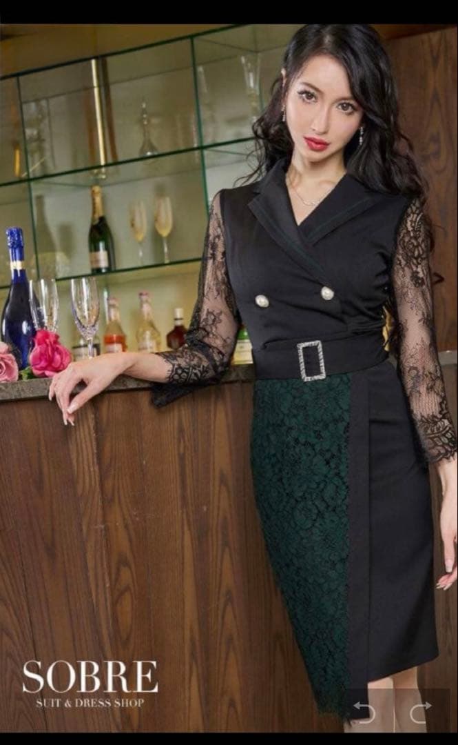 ソブレSOBREテーラードラップワンピース XLブラック