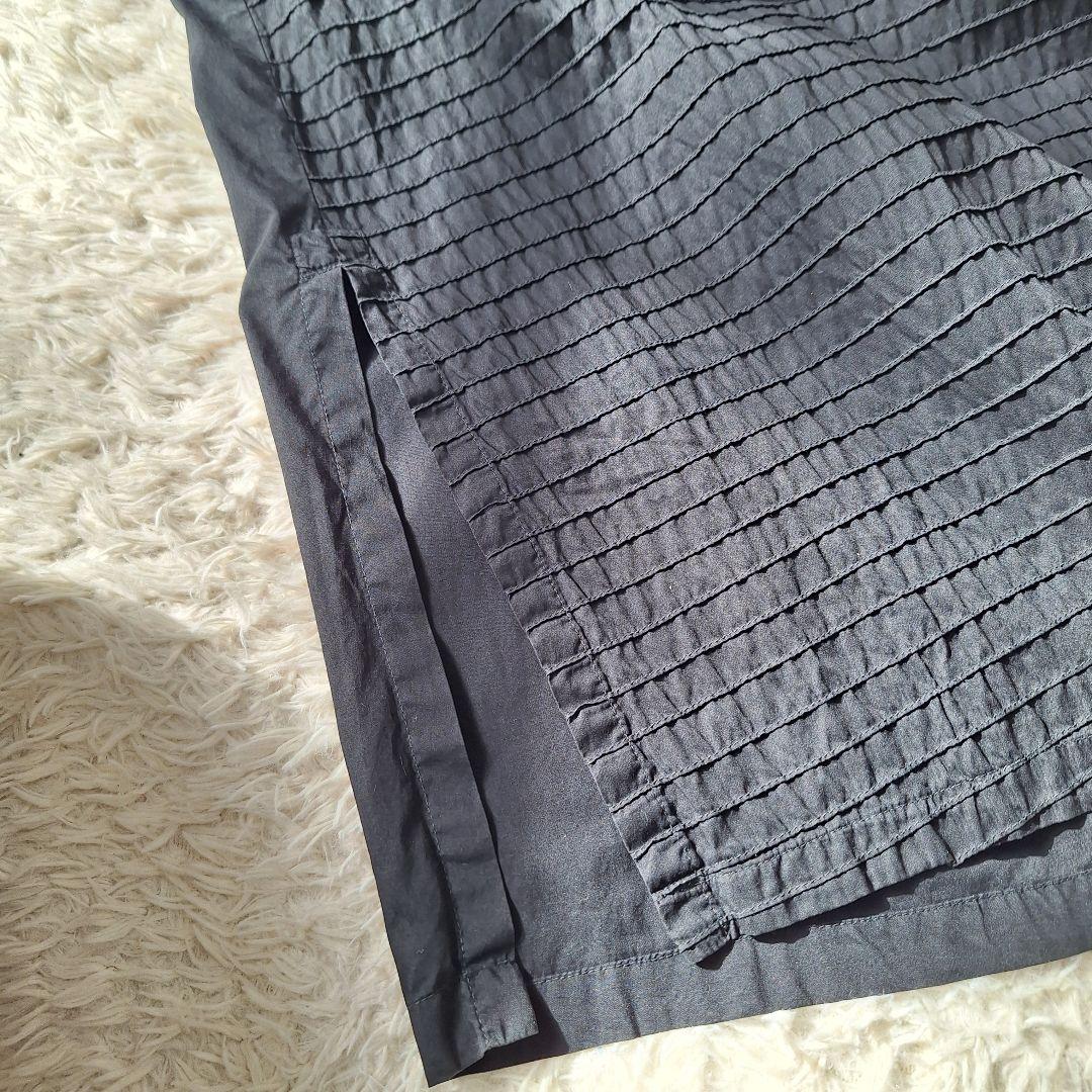 ヤッコマリカルド　横ピンタックコットンシャツワンピース　ブラック　ゆったり