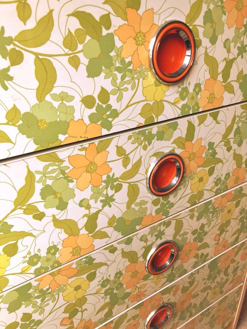 昭和レトロ レトロポップ 超美品 タンス 収納ケース 引き出し 花柄 グリーン