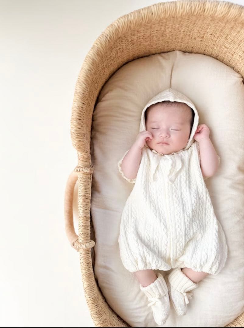 もこもこぽわん　退院着　半袖　ボンネット付き