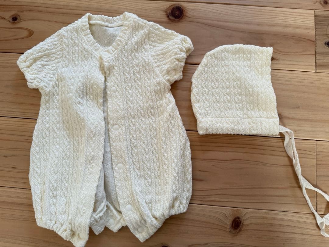 もこもこぽわん　退院着　半袖　ボンネット付き