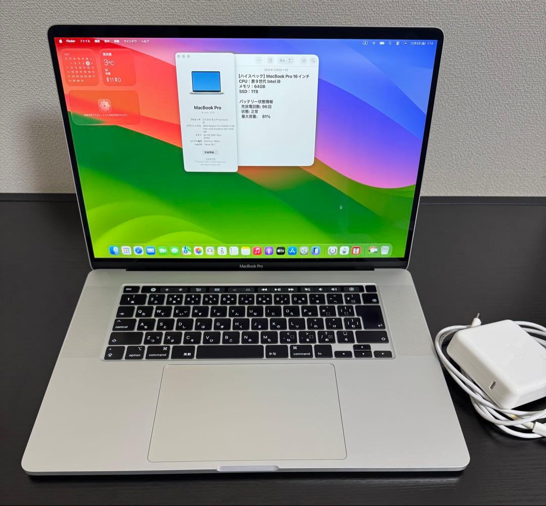 MacBookPro i9 64GB 1TB 充放電96回 バッテリー81%