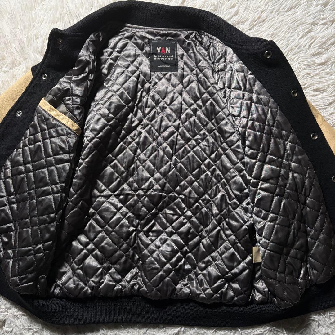 希少■VAN JACKET スタジャン　袖レザー　アーチロゴ　ネイビー　M
