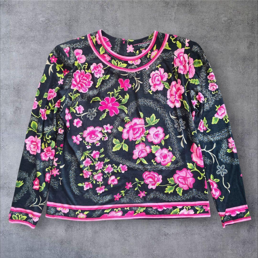 【極美品】LEONARD レオナール花柄 ウールxシルク混カットソー M 日本製