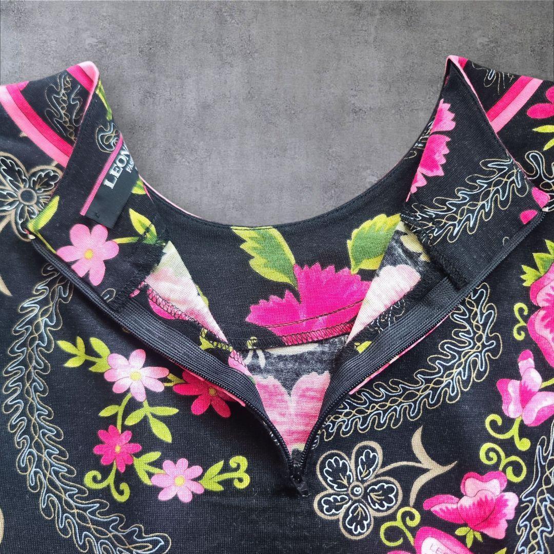 【極美品】LEONARD レオナール花柄 ウールxシルク混カットソー M 日本製