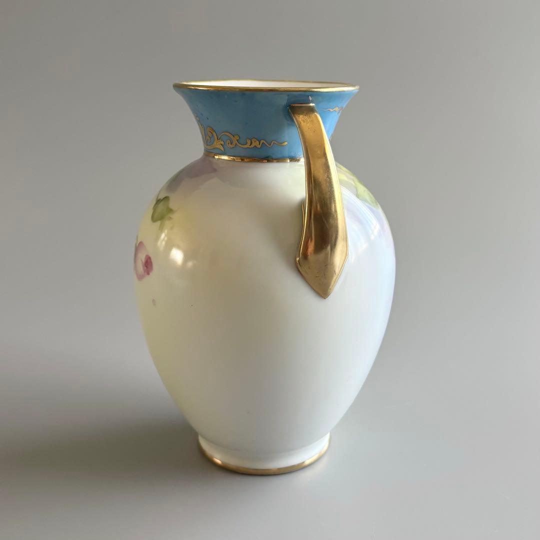 アンティーク　オールドノリタケ　総手描き　薔薇文　金彩ハンドル　花瓶　【稀少品】
