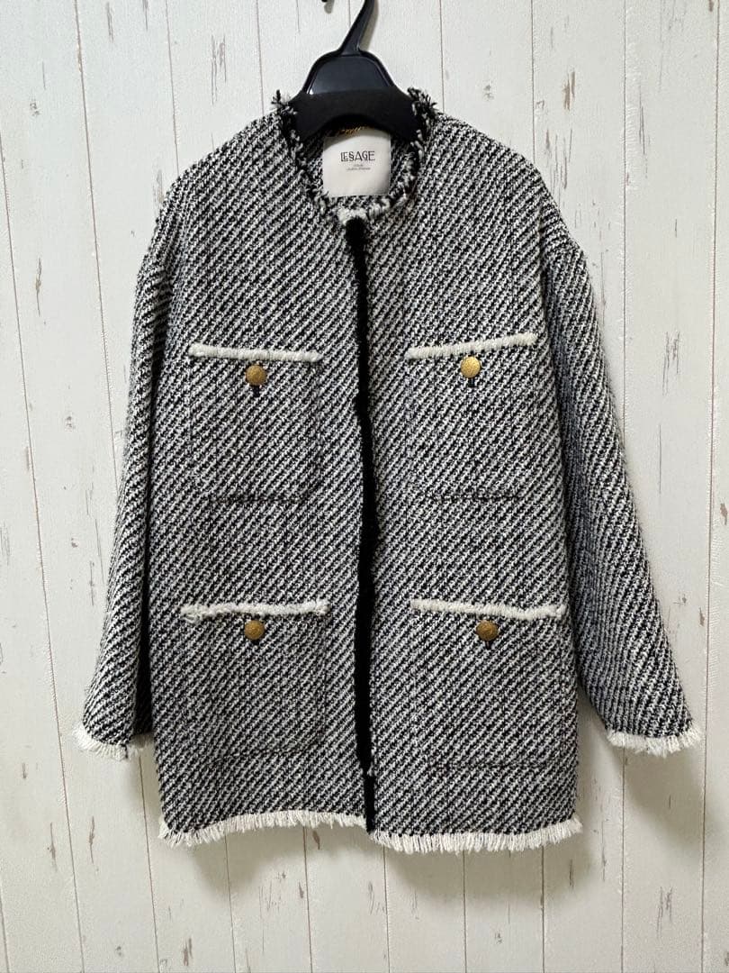 GIOLICAツイードBIGジャケットカラー ブラック A