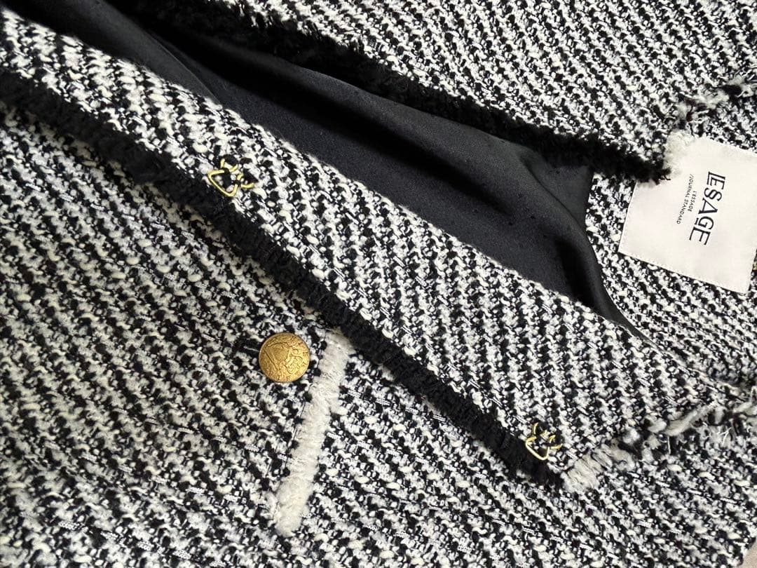 GIOLICAツイードBIGジャケットカラー ブラック A