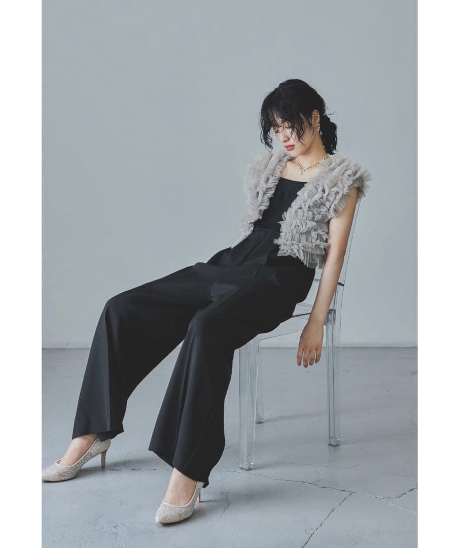 チュールベストオールインワンドレス パンツドレス 2点セット