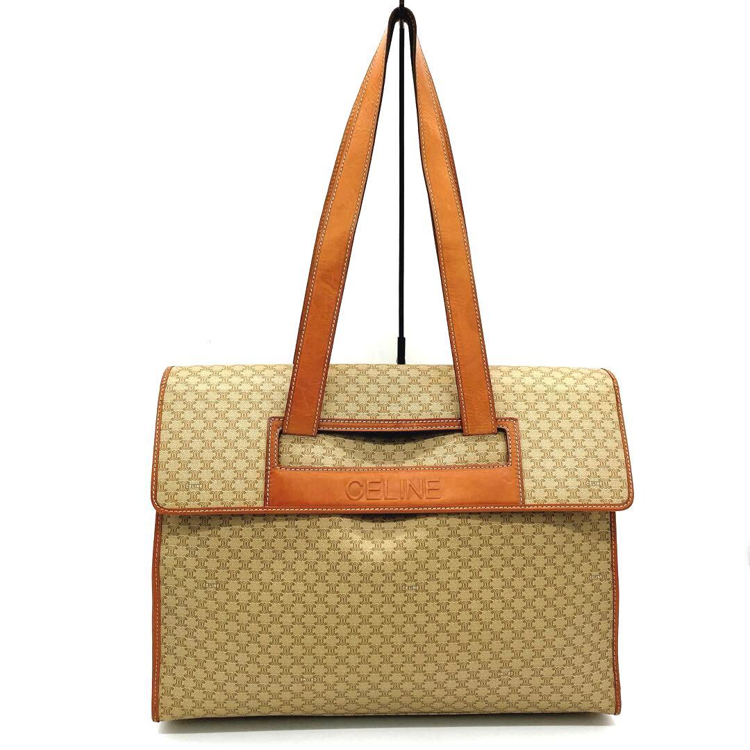 【CELINE】トートバッグ　マカダム柄　ベージュ　ブラウン　PVC