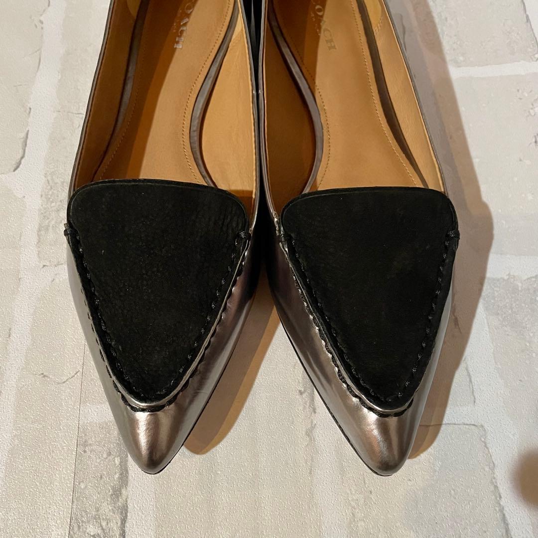 【極美品】COACH フラットシューズ メタリック＆ブラック 38.5 B