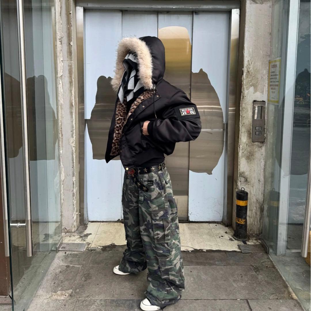 サブカル ヒョウ柄 ファーフードジャケット アウター Y2K 韓国 地雷系