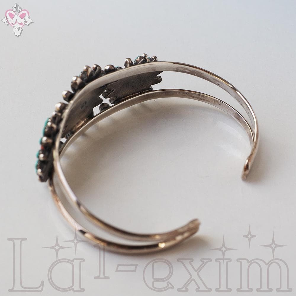 36個 ターコイズ コーラル 小花 インディアンジュエリー 925 銀 バングル