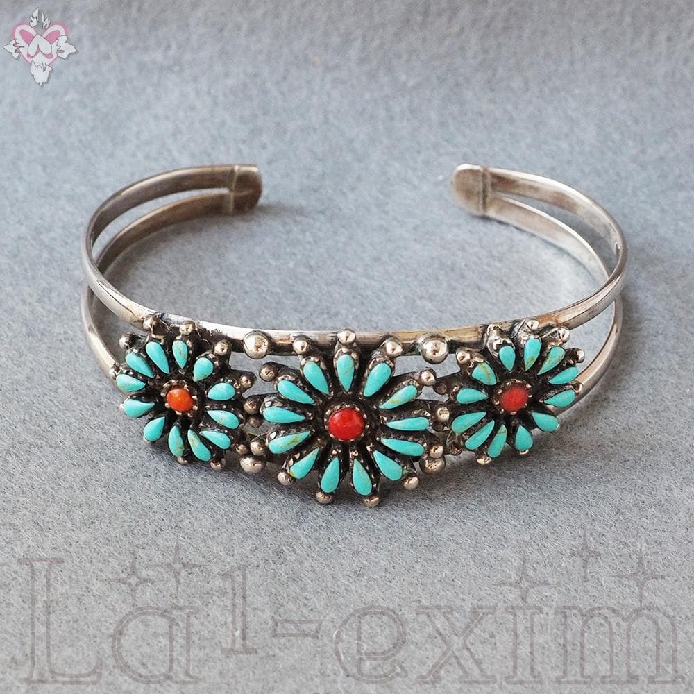 36個 ターコイズ コーラル 小花 インディアンジュエリー 925 銀 バングル