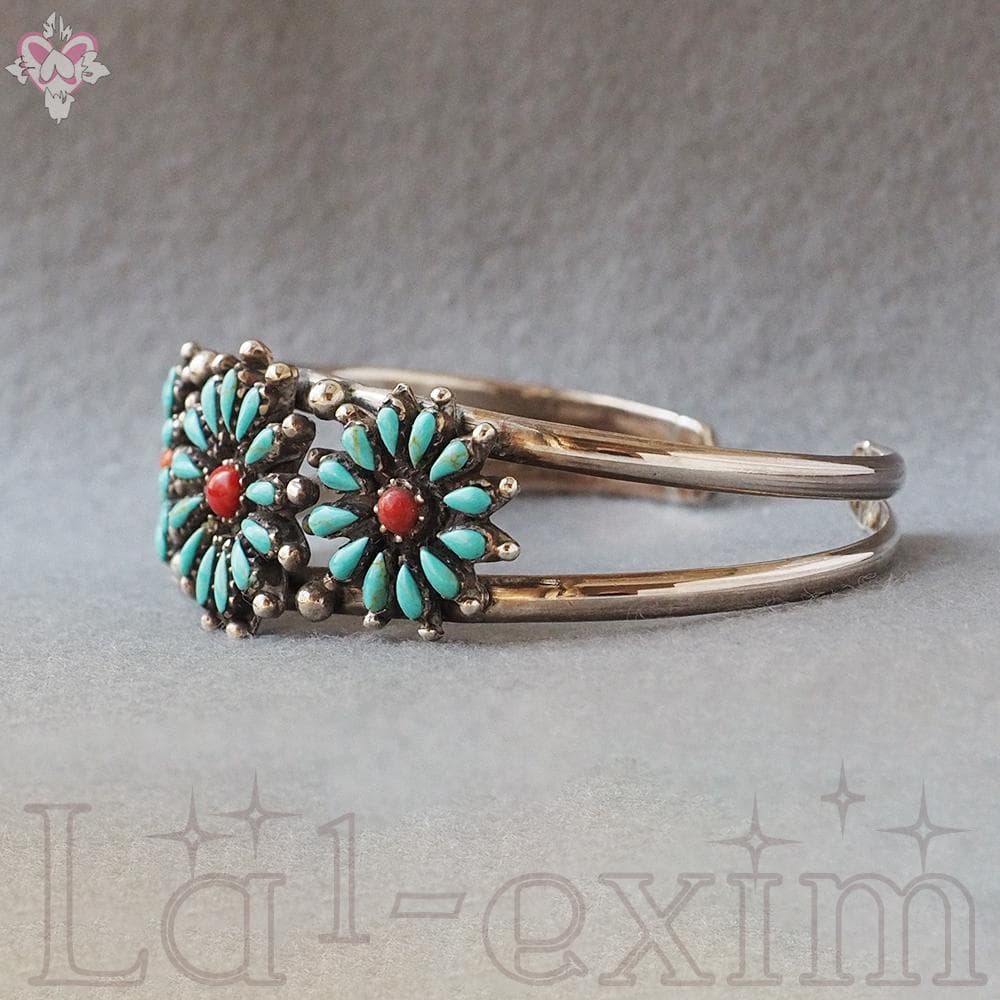 36個 ターコイズ コーラル 小花 インディアンジュエリー 925 銀 バングル