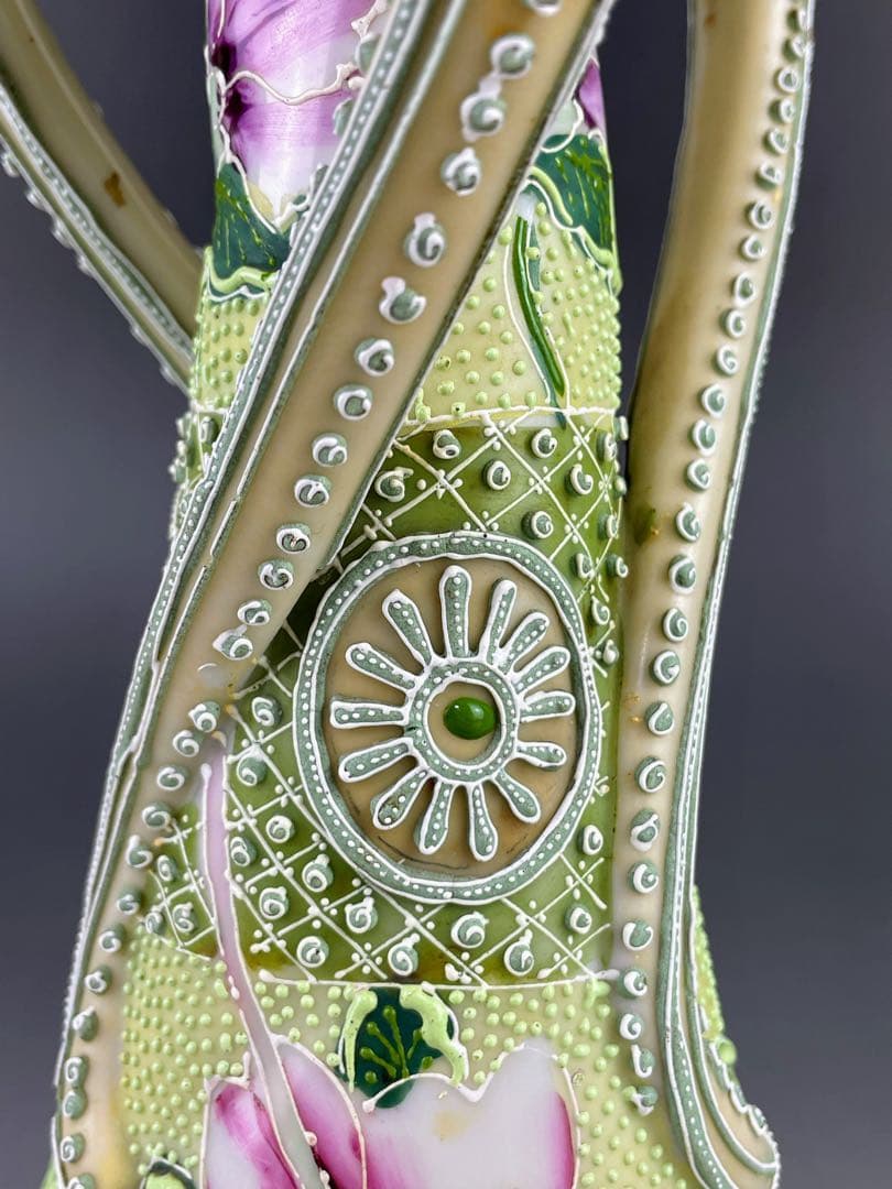 【希少】オールドニッポン 約２５．３cm 花紋 一陳盛上げ アールヌーボー 花瓶