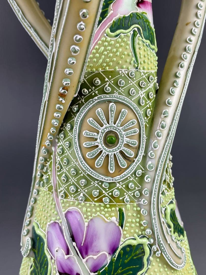 【希少】オールドニッポン 約２５．３cm 花紋 一陳盛上げ アールヌーボー 花瓶